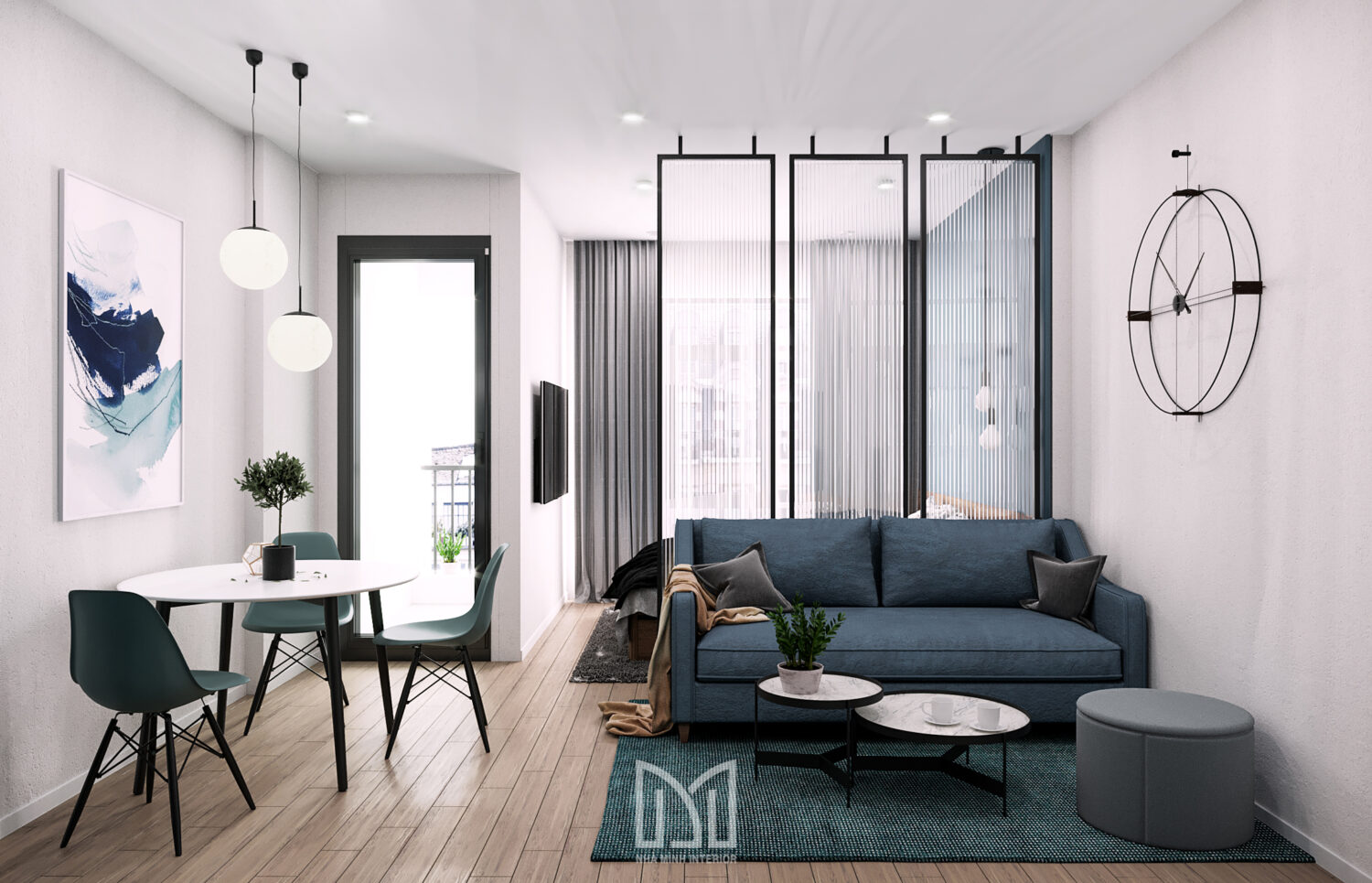 Studio xanh dương mạnh mẽ cho nam độc thân