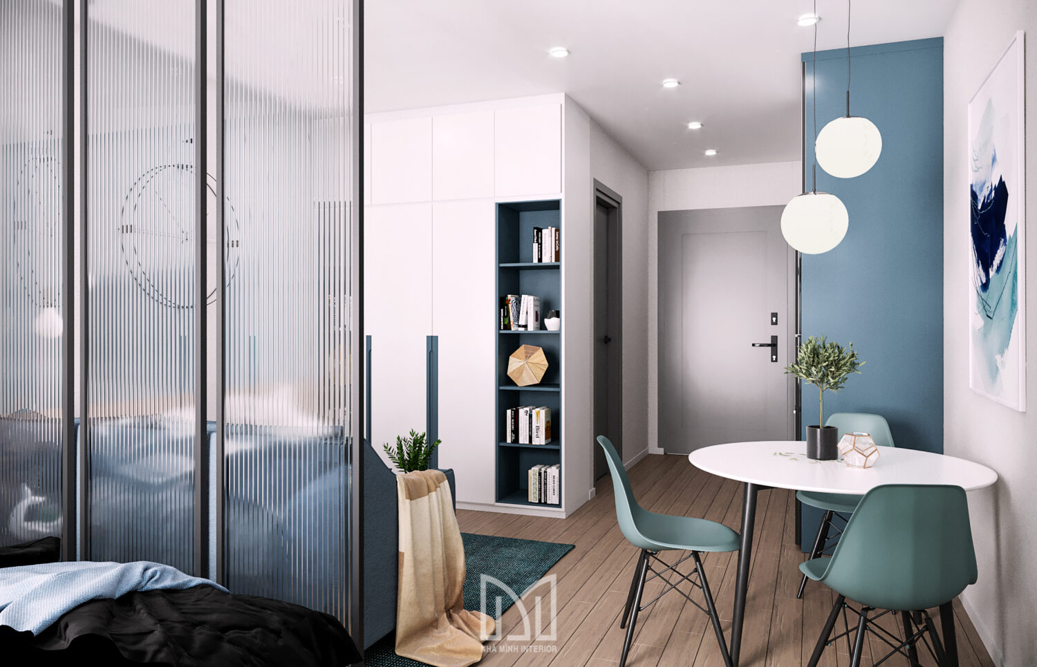 Studio xanh dương mạnh mẽ cho nam độc thân