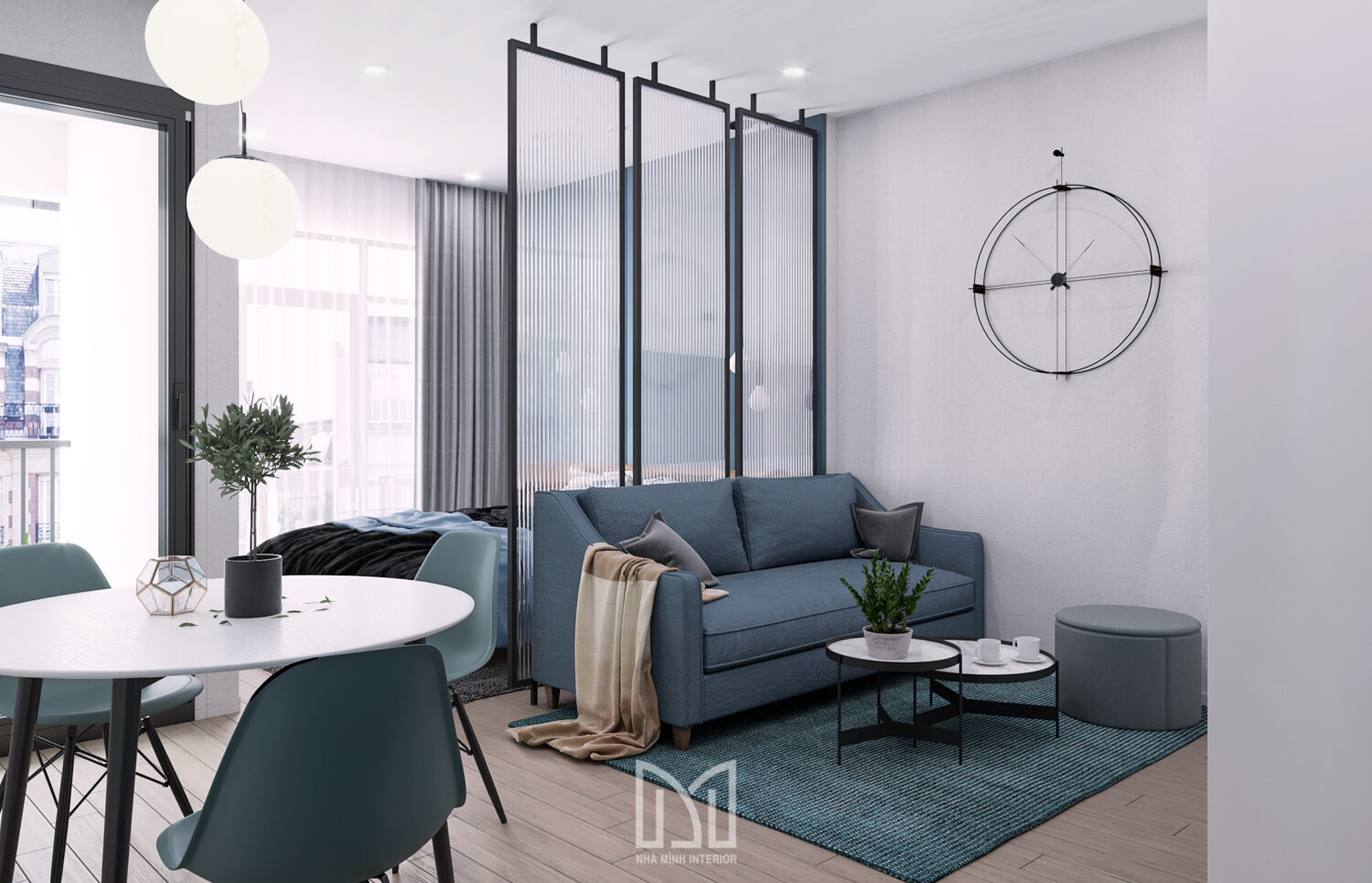 Studio xanh dương mạnh mẽ cho nam độc thân