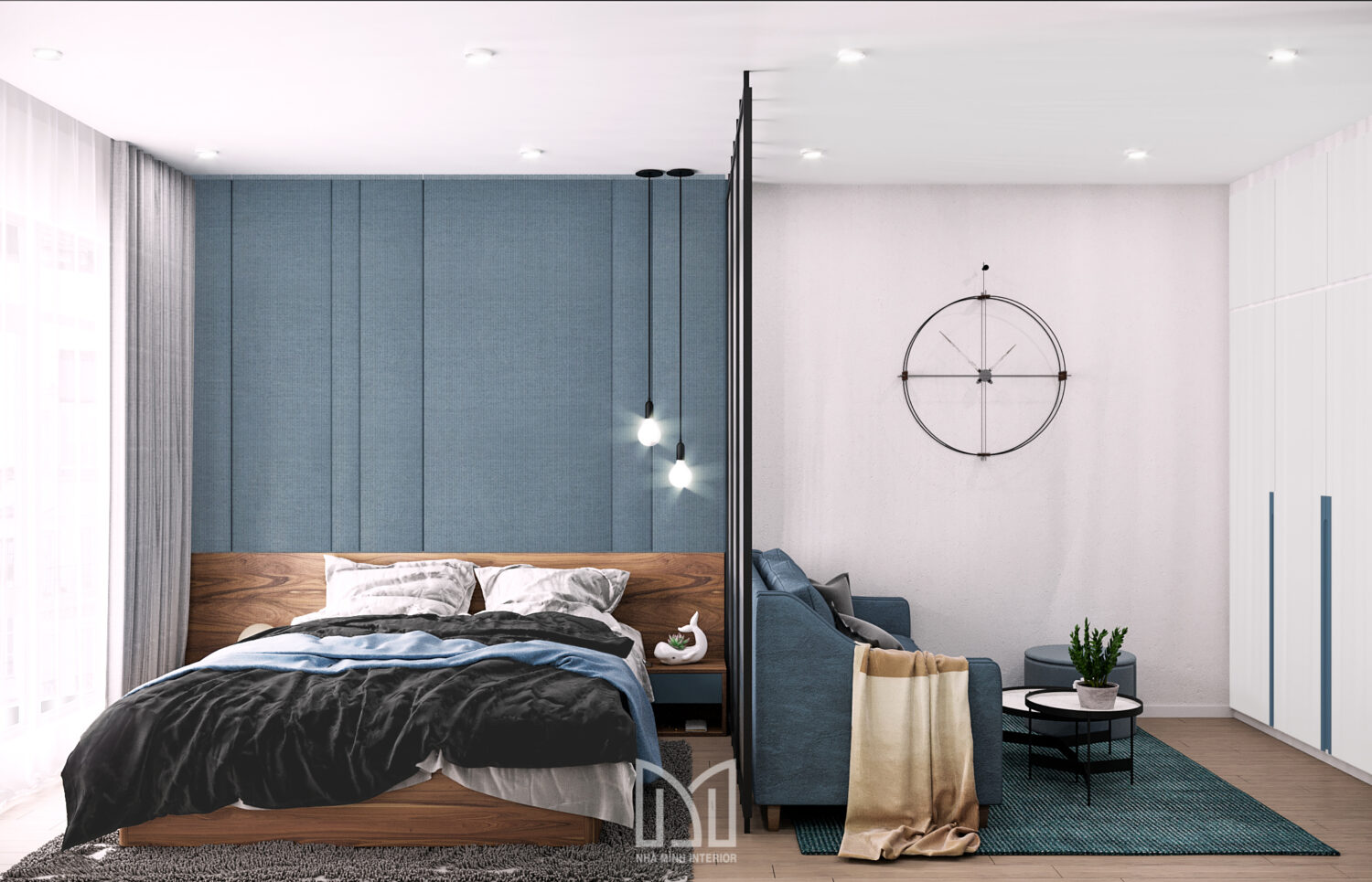 Studio xanh dương mạnh mẽ cho nam độc thân