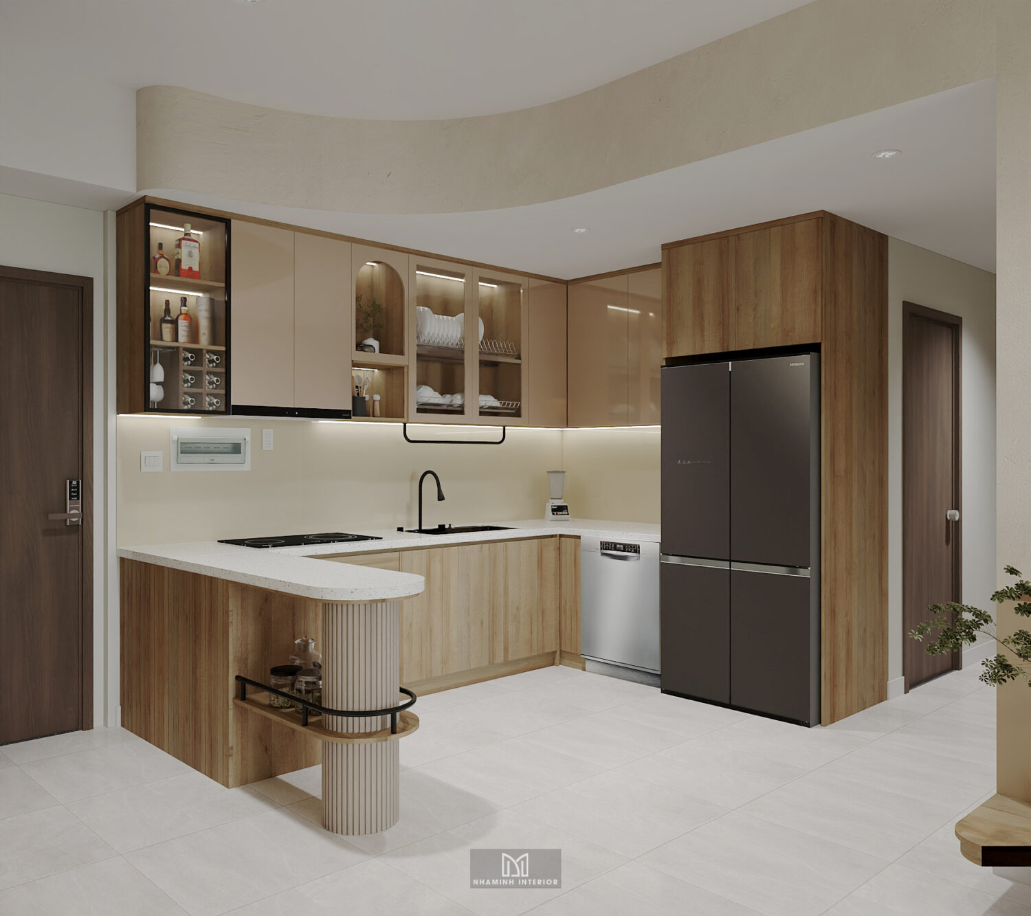 Căn hộ 2PN Picity tone nâu xanh lá mạ