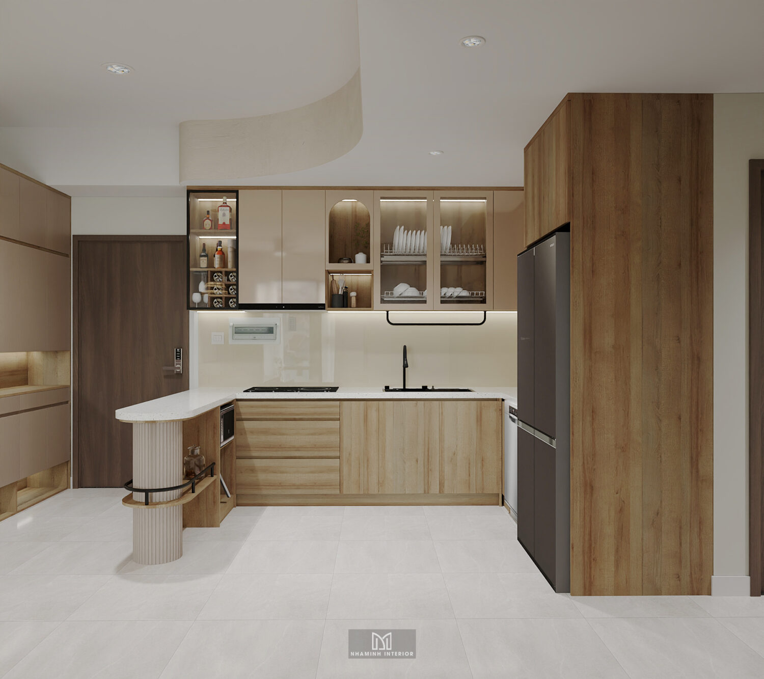 Căn hộ 2PN Picity tone nâu xanh lá mạ