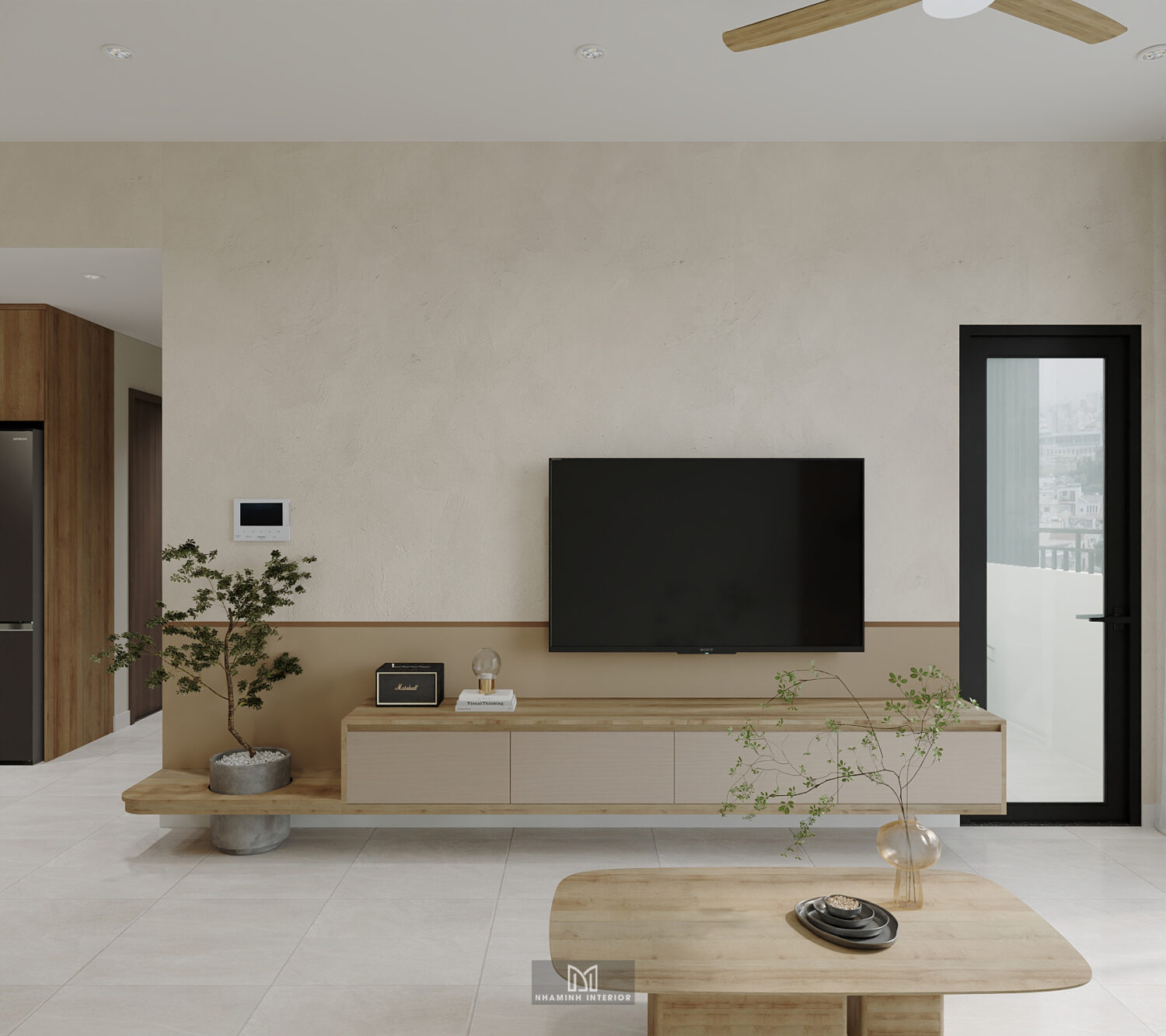 Căn hộ 2PN Picity tone nâu xanh lá mạ