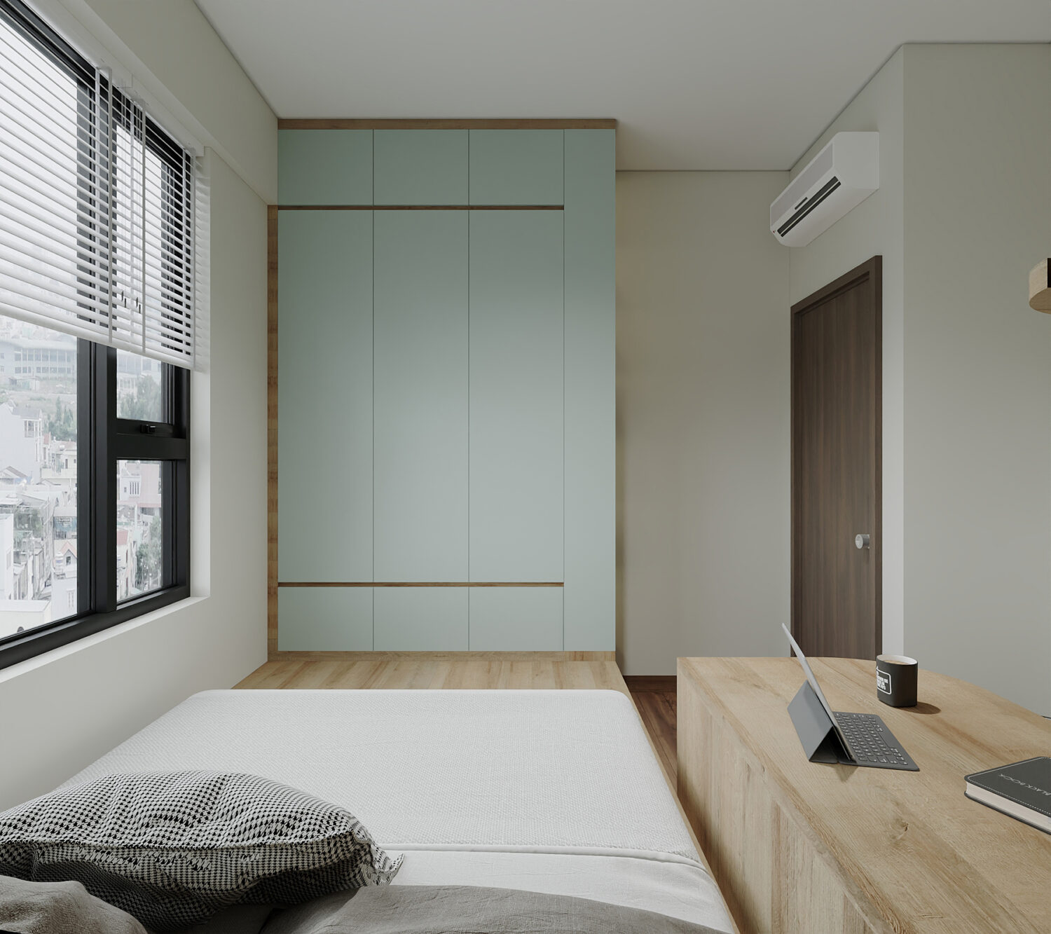 Căn hộ 2PN Picity tone nâu xanh lá mạ