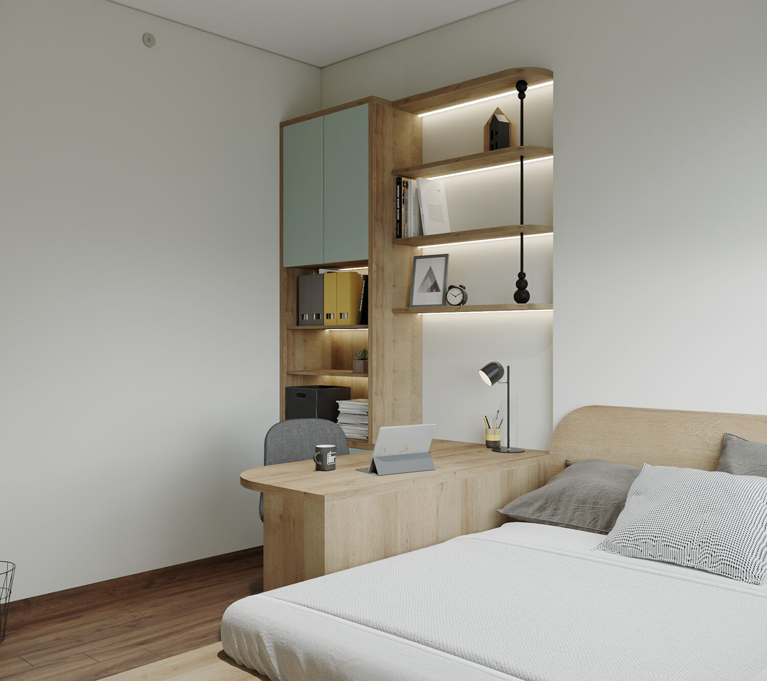 Căn hộ 2PN Picity tone nâu xanh lá mạ