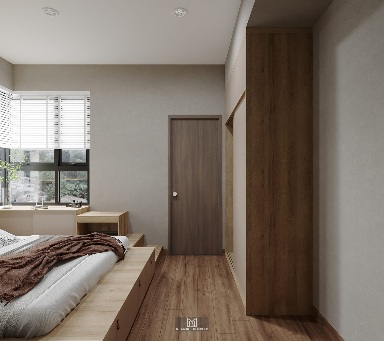Căn hộ 2PN Picity tone nâu xanh lá mạ