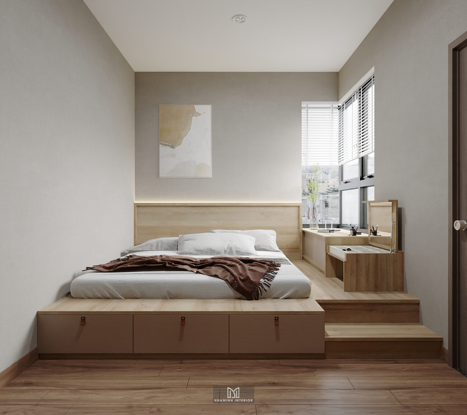 Căn hộ 2PN Picity tone nâu xanh lá mạ